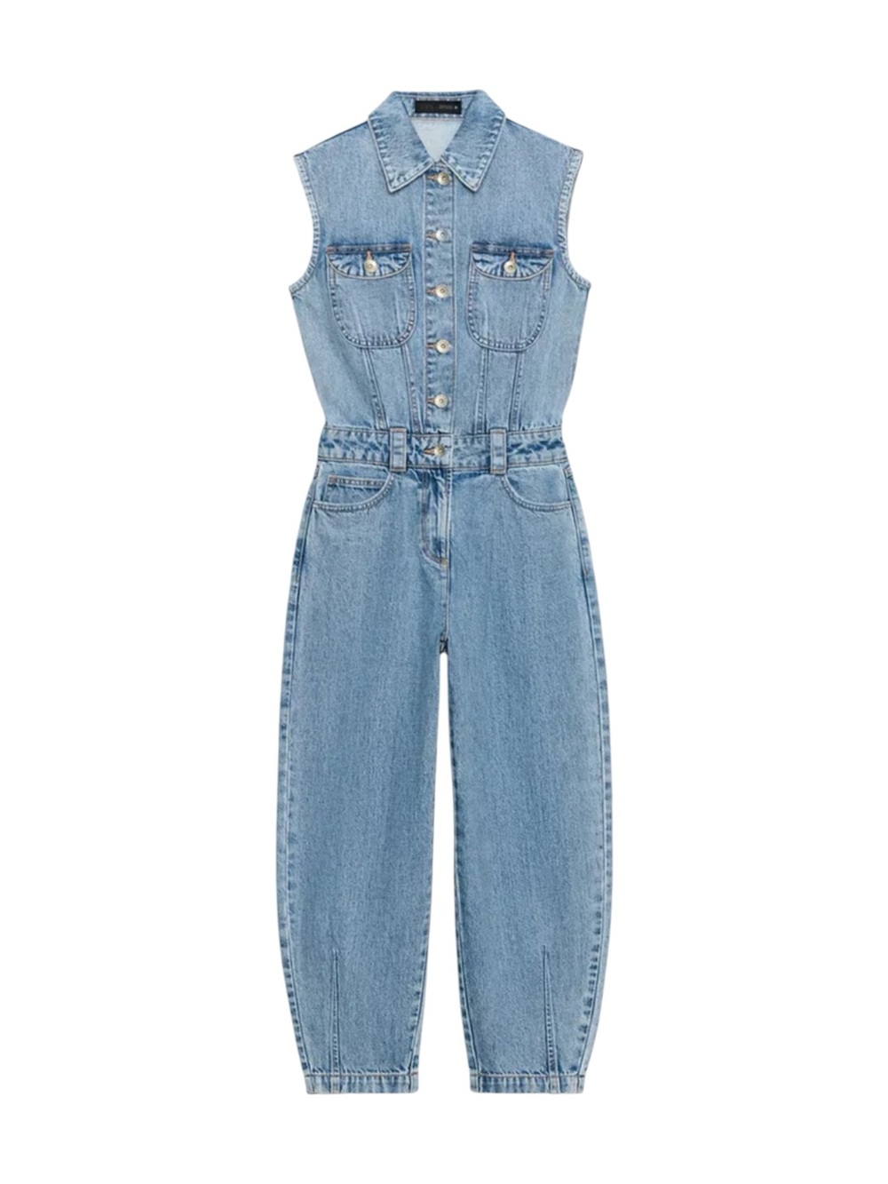 NWT Zara Denim Balloon Leg Jumpsuit in Mid Blue Size XS